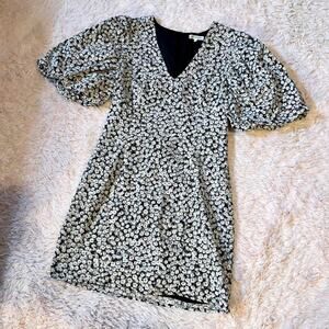 Free the Roses Embroidered Daisy Cottage Core Babydoll Puff Sleeve Mini Dress